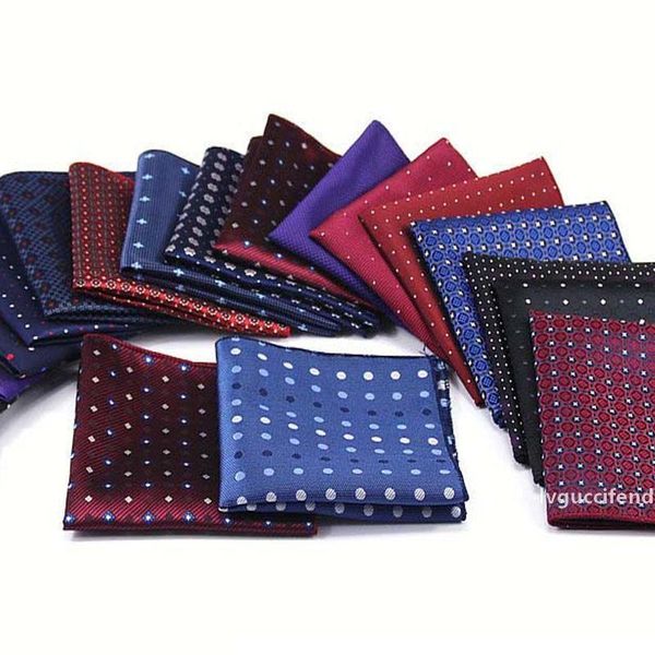 

luxury men polyester silk handkerchief pocket square vintage polka dot hankies wedding party chest towel 22*22cm, White