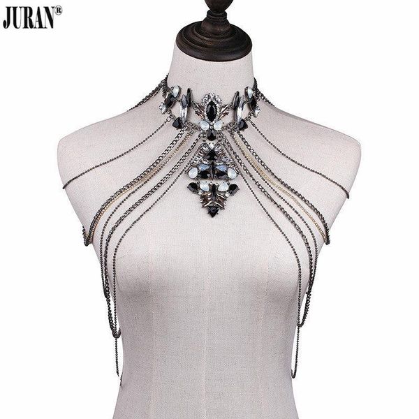 

juran bodychain 2017 summer beach bikini body jewelry long crystal rhinestone pendant necklace layers chains jewelry, Silver