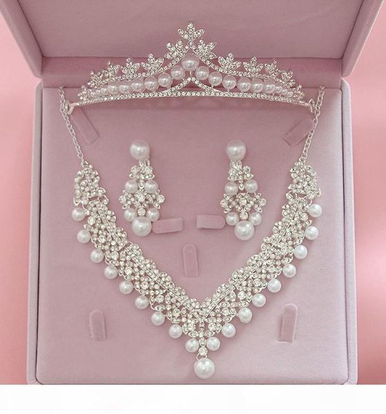 

k wedding jewelry sets ,auniquestyle new design silver flower crystal pearl bride set necklace earrings tiara crowns bridal accessories, Slivery;golden