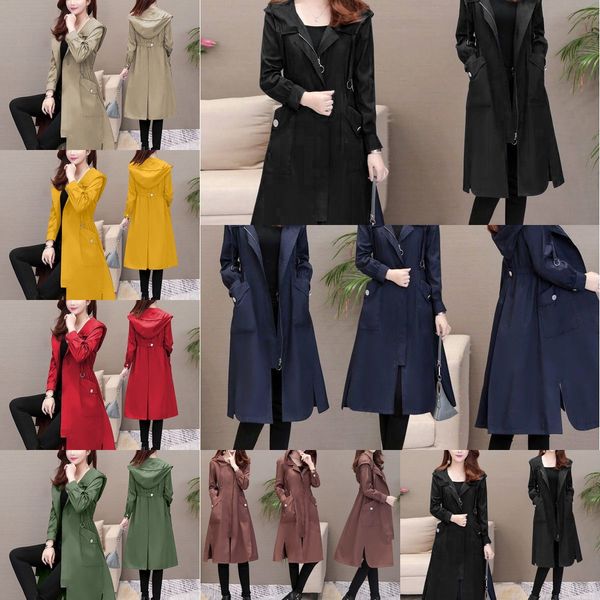 

женская ветровка ветровка пальто средней длины корейский весной стиль и осень 2020 новый тонкий с капюшоном длиной до колен пальто, Tan;black