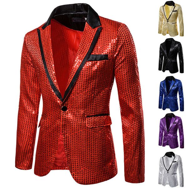 

men's formal one button suit blazer coat jacket sequins brighter fashion long sleeve suit jackets, White;black