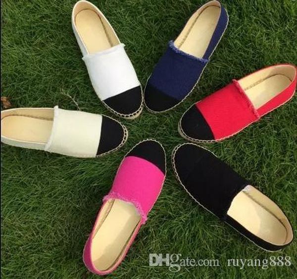 

wholesale new fashion canvas and real lambskin women espadrilles flat shoes summer loafers espadrilles many colors with box, Black