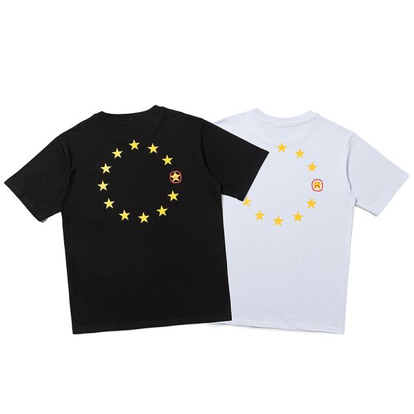 

xx women men places+faces t shirt hip hop yellow letters logo star printing loose places+faces t-shirt f, White;black