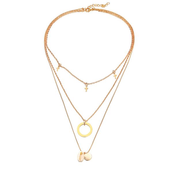 

gold multi-layer shell round pendant necklace star ladies retro seashell collar handmade necklace female gift, Silver