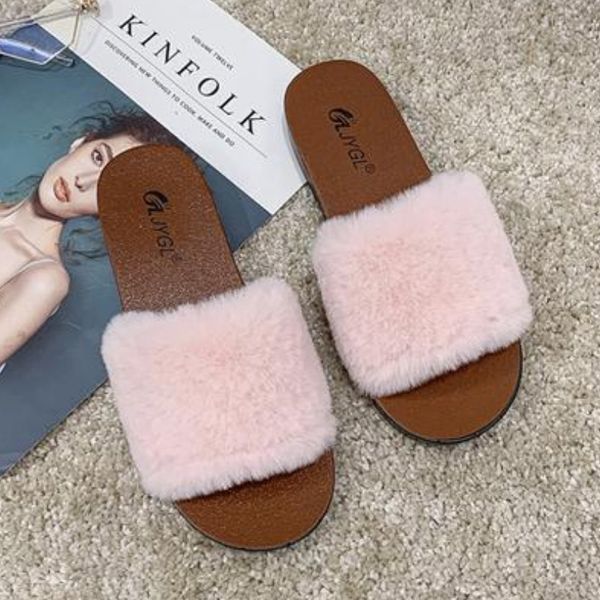 

pink furry shoes ladies flat slippers for women rubber classic ins velvet shoes girls outdoor slippers 2020, Black