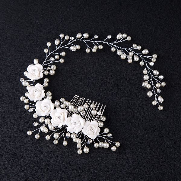 

forseven pearl crystals hair combs jewelry flower tiaras headband headpieces hair jewelry women wedding accessories jl, Golden;silver