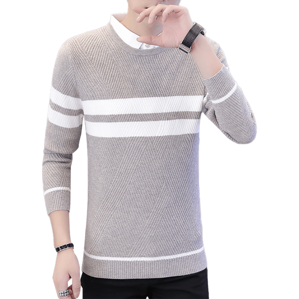 

sweater men's 2020 autumn winter warm slim o-neck pullovers male fashion striped men clothing homme casual england style knitted, White;black