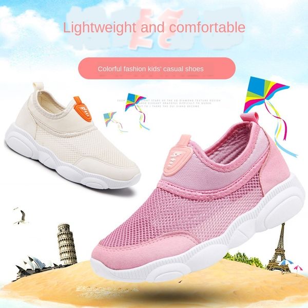 

new 2020 medium and large children's sports single mesh shoes breathable girl's bear sole boy's sports shoes, Black