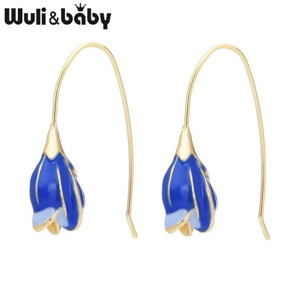 

wuli&baby pink blue enamel flower drop earrings women korean style dangle earrings gifts, Silver