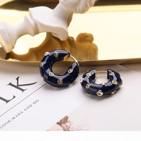 

e luxury women earrings yellow gold plated cz enamel hoops earrings for girls women for party wedding nice gift for friend, Golden;silver