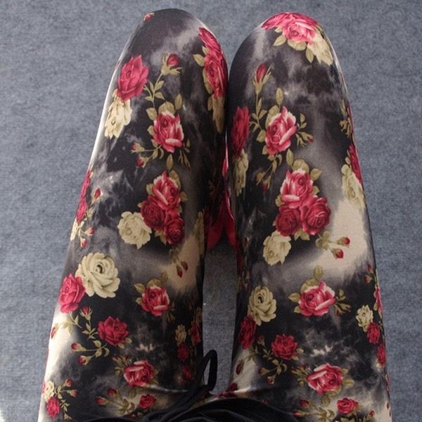 

2020 large size l  floral leggings summer legging lovely fashion flower pant star polka dot patten casual pants, Black