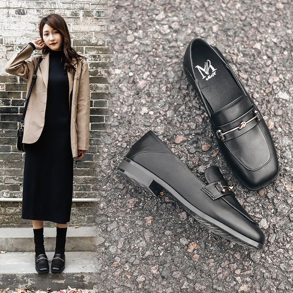 

low heels shoes woman big size casual loafers shallow square toe slip on shoes ladies slide designer zapatos mujer black brown