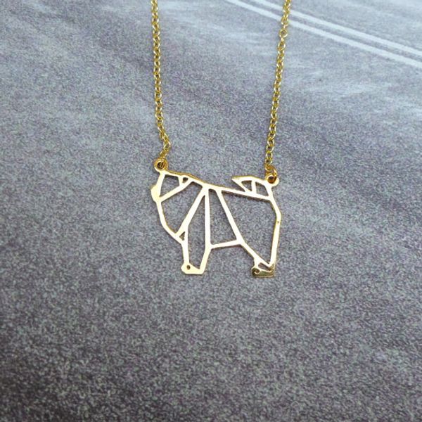 

trendy origami chow chow necklace women statement necklace pet jewelry dog lover, Silver