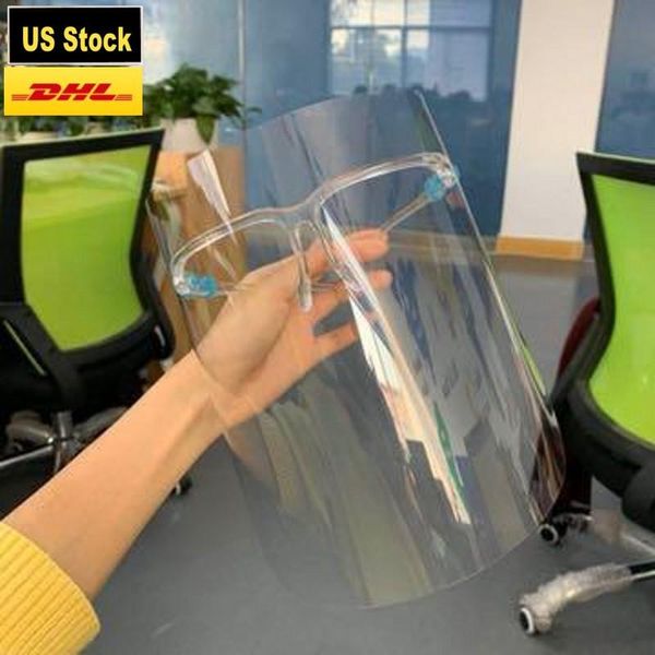 

us stock full face transparent protective mask, anti fog, anti foam, pet isolation mask spray spectacle frame face sheild mask