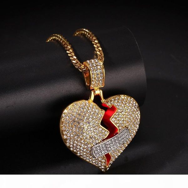 

f new mens hip hop pendant necklace iced out heart pendant necklace fashion broken heart bandage necklace hip hop jewelry, Silver