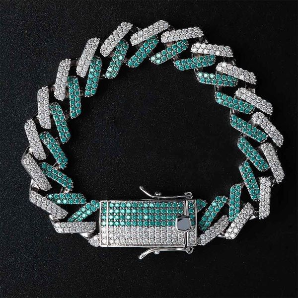 

14мм два тон зеленый белого cz циркон bling ice out ромб кубинского майами снаряженной звено цепь браслеты для мужчин рэппера ювелирных изде, Black