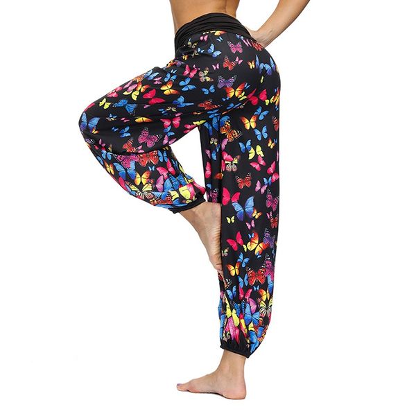 

yoga outfits sfit digital print pant for women wide leg loose harem pants butterfly floral high waist pantalons female trousers, White;red
