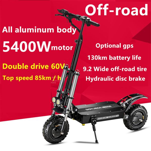 Ücretsiz Gemi 11 inç 60 V 5400 W Elektrikli Scooter Yetişkin Yüksek Hızlı Off-Road Çift Sürücü Katlanır Araç