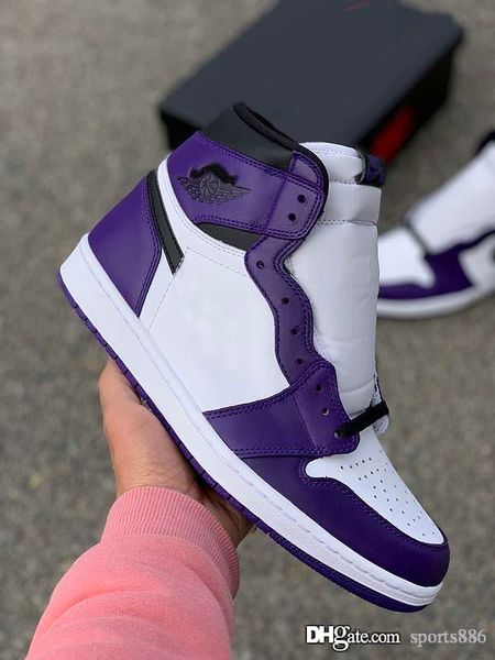 

air authentic 1 high og court purple basketball shoes men court purple sports sneakers 555088-500 with box