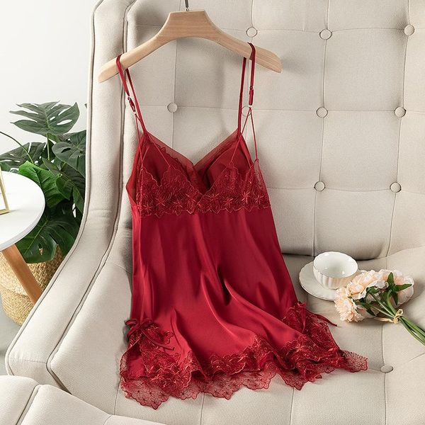 

summer women mini lace nightdress suspender skirt nightgown soft silky satin intimate lingerie sleepwear casual home dress, Black;red