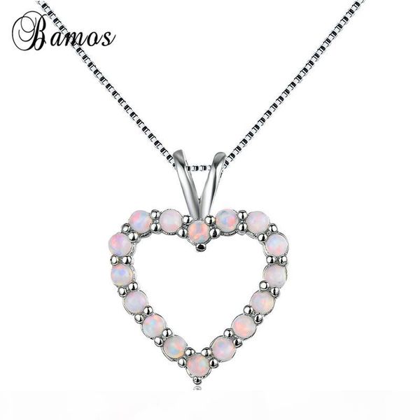 

bamos romantic opal heart pendant necklace rainbow stone necklace for women girlfriends gifts fashion party accessories, Silver