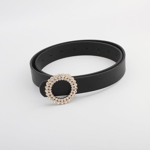 

european and american round buckle water diamond buckle high-quality women belt elegant fashion women dress jeans accessories, Black;brown