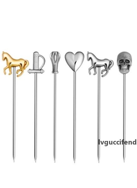 

eco-friendly 6pcs cocktail picks stainless steel fruit sticks bar tools drink stirring sticks martini picks party wedding accessory homestia