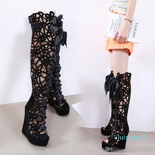 

size 35 to 42 black rhinestone hollow out high tube over the knee boots fashion luxury designer women shoes l15