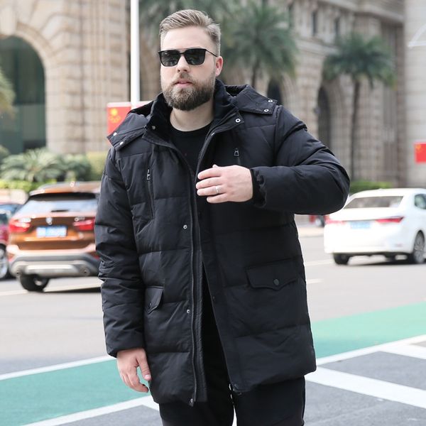 

men's mid-length middle-aged down jacket size plus fat large stand collar large down jacket, Black