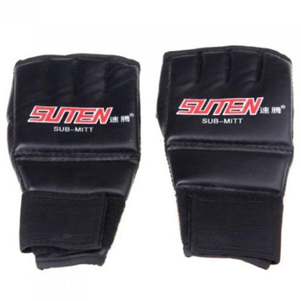 

jho -suten pu half mitts mitten mma muay thai training punching sparring boxing gloves black +red