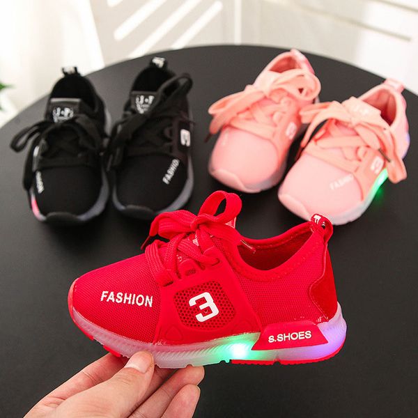 

athletic & outdoor 2021 children girls boys shoes toddler infant kids letter crystal led light luminous running sport sneakers 21-30, Black