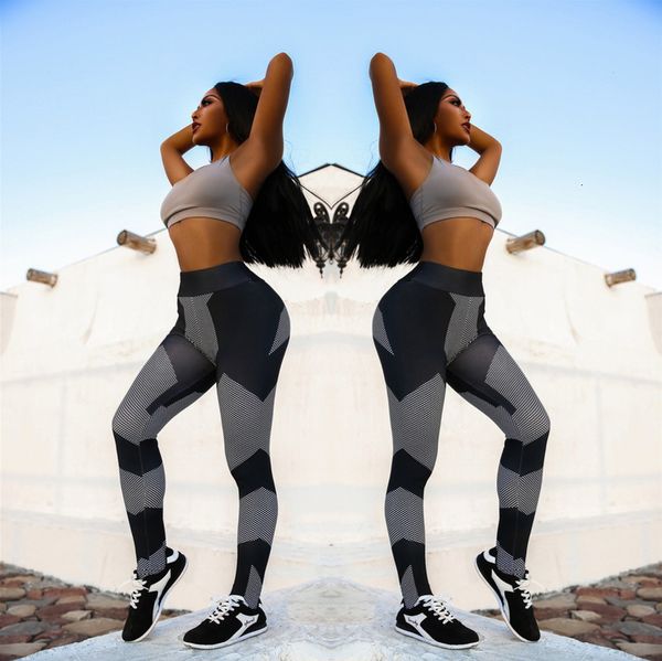 

2020 latest womens bottom leggins black white lattice print pants high waist yo ga ladies snug bottom leggings