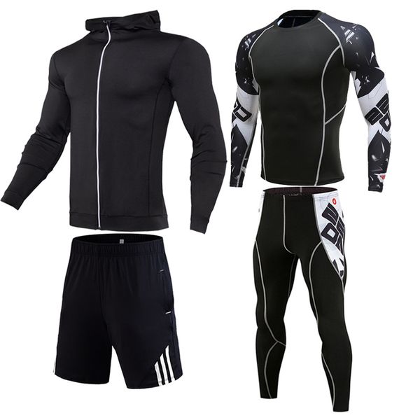 

mens sport clothing suit men running set jacket basketball football tennis fitness tights shorts shirts leggings sportswear, Black;blue