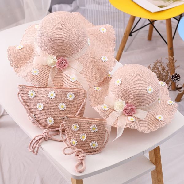 

children's sun girl summer fisherman's straw bag bucket bucket straw fisherman set sun hat summer boy's beach hat, Blue;gray