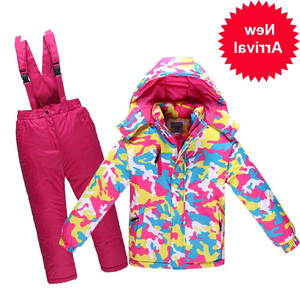 

winter ski children suit -30 degrees thick warm jacket waterproof windproof girls clothes set boys cotton overalls suit, White