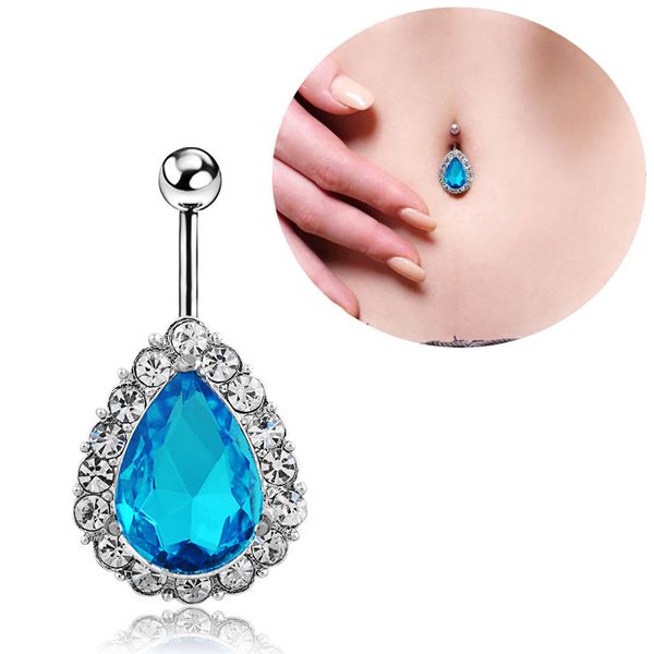 

hypoallergenic medical steel exaggerated drop navel / navel ring super flash crystal silver jewelry explosion models wholesale, Blue;slivery