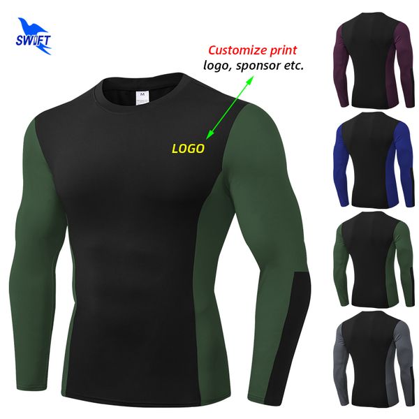 

running jerseys customize print men compression shirts high eleastic breathable gym fitness t-shirt long sleeve training rashguards, Black;blue