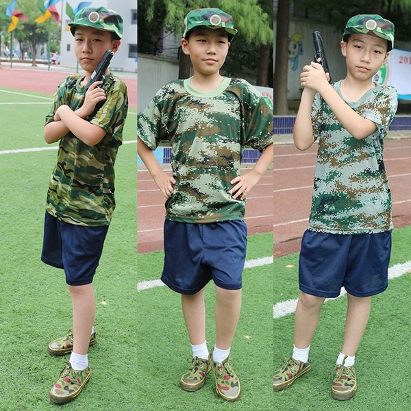 

cl1my дети pupilstraining camouflage футболки футболки летний лагерь для детей с короткими рукавами студент камуфляж тренировочную одежду му, Gray;blue