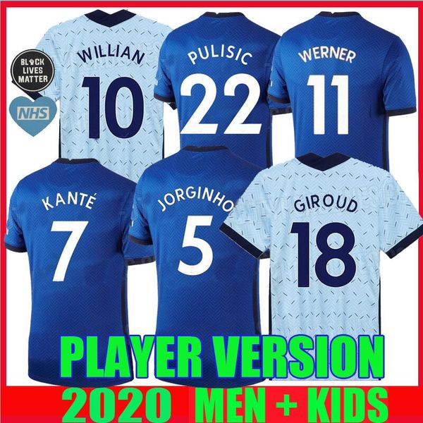 

player version 20 21 pulisic soccer jerseys kovacic willian jorginho giroud kante werner 2020 2021 mount home away football shirts thailand, Black;yellow