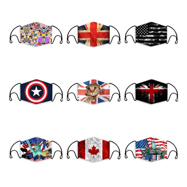 

designer 3d face mask,face anti dust cotton cloth masks with 2pcs pm2.5 replaceable filter flag pattern mouth mask