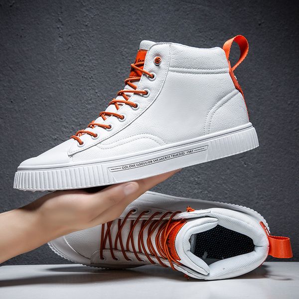 

high-lace-up pu black white flats sneakers new 2020 leather men's casual shoes comfortable fashion leather casual shoes