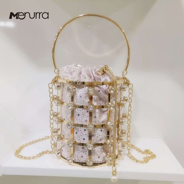 

diamond bucket bag evening clutch bag women hollow out metallic cage clutch purse korean bucket handbag party