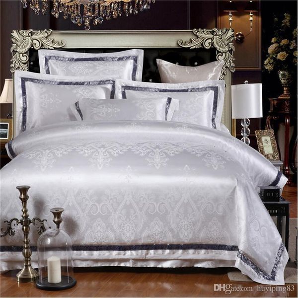 

white jacquard quilt/duvet cover set  king size bedclothes 4pcs silk/cotton satin fabric bedding set bed sheet linen home textile