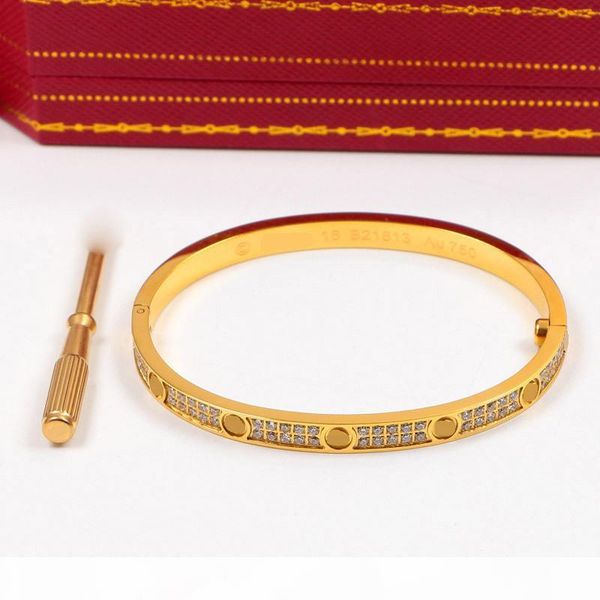 

titanium steel love bracelets for women and men thin 2 row full diamond screwdriver bracelet bangles fashion couple jewelry with velvet bag, Black