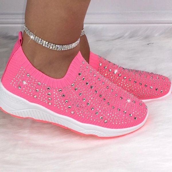 

women running shoes outdoor walking jogging sneakers women rhinestone mesh athletic shoes soft sport woman big size