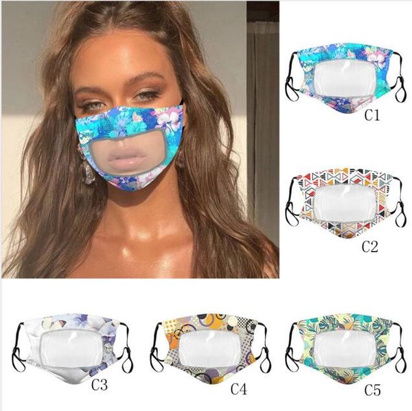 

25style transparent lip mask pvc flroal print face mask anti-fog shield deaf mute designer masks visible anti dust mouth cover gga3584-12