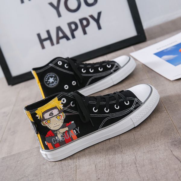 

2020 spring and autumn new naruto joint graffiti ins high-canvas shoes light and comfortable trend fashion wild casual shoes, Black