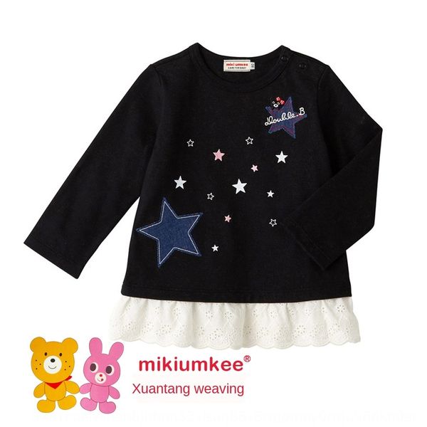 

mikiumkee2020 new girl children star girl bear embroidered cotton lace lace dress long sleeve dress t-shirt, Blue