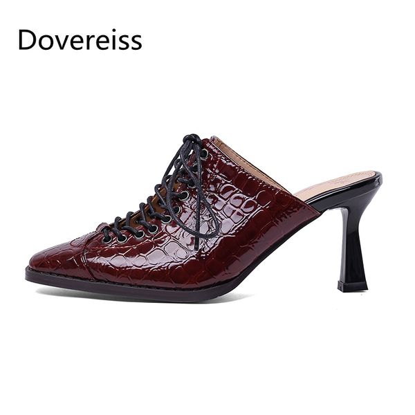 

dovereiss fashion women's shoes summer consice square toe cross tied mules elegant slippers big size 42 43, Black