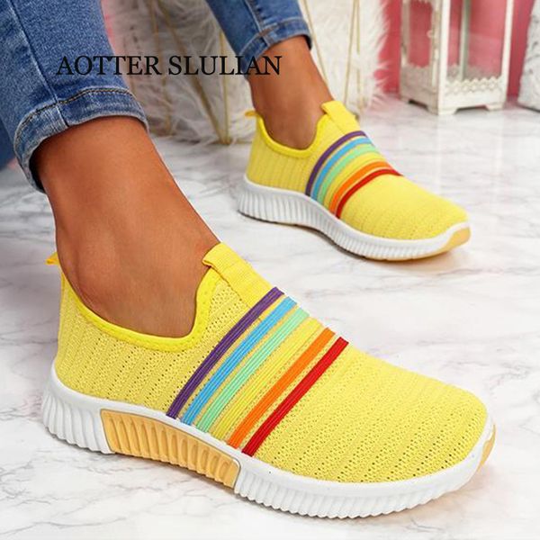 

new fashion women sneakers rainbow color knitted mesh vulcanize shoes leisure walking shoes low-summer casual ladies loafers, Black
